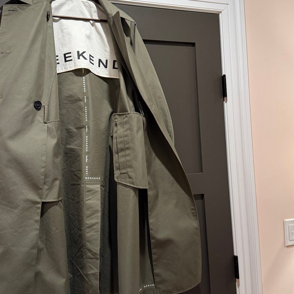Classic Max Mara Weekend Olive Trench Coat Size 4 - Picture 4 of 5